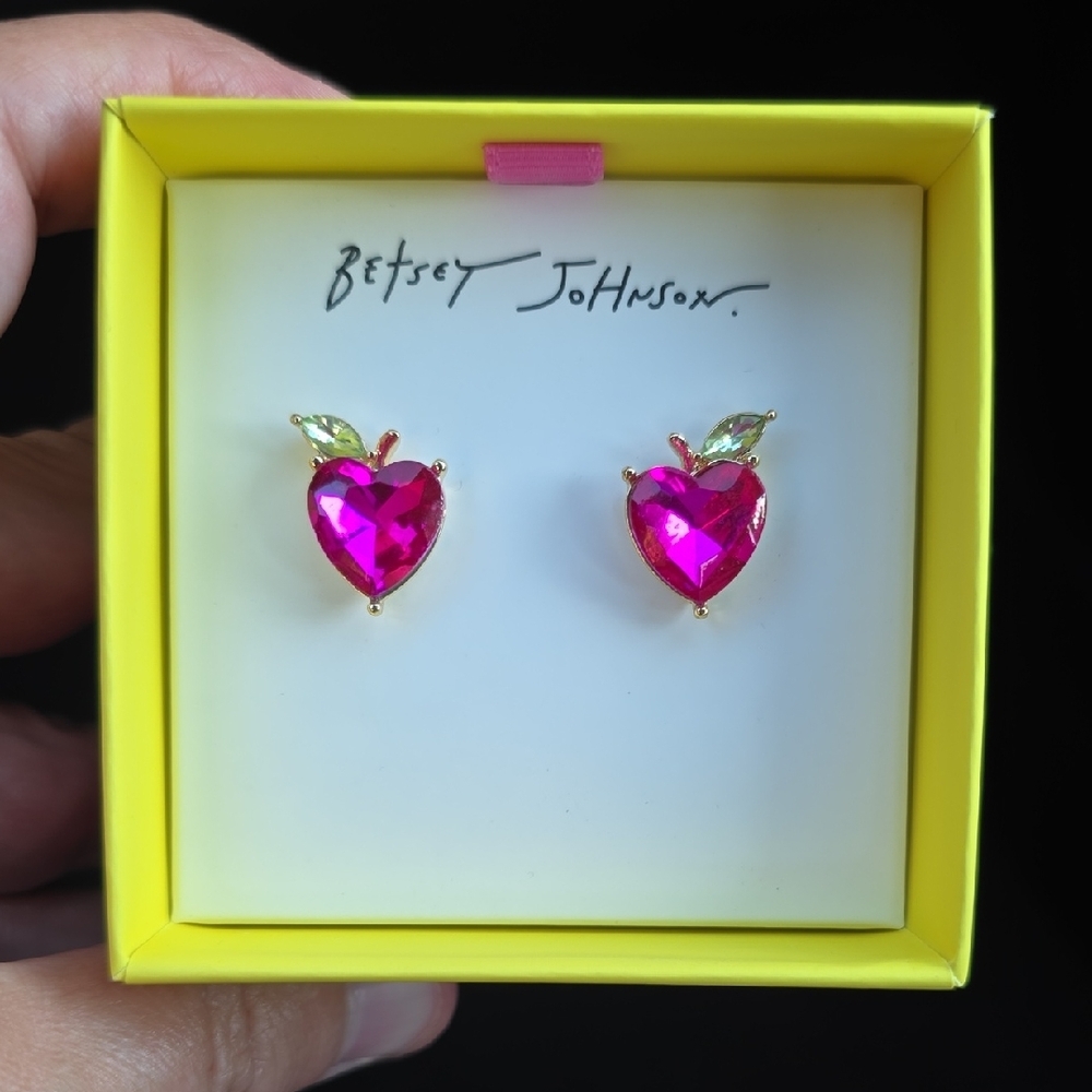 Betsey Johnson Pink Heart Shaped Apple Stud Earrings